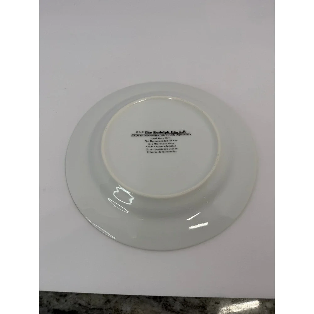 Rudolph Co Christmas Reindeer Appetizer Plates Gold White Set of 8 8 inch